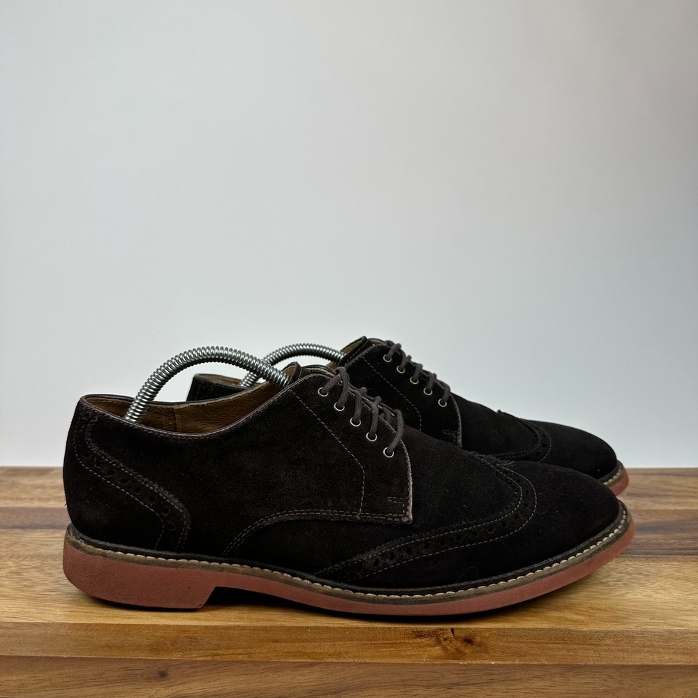 Mens Cole Haan Wingtip Brown Suede Brogue Derby Dress Shoes Size 10 W Wide GUC